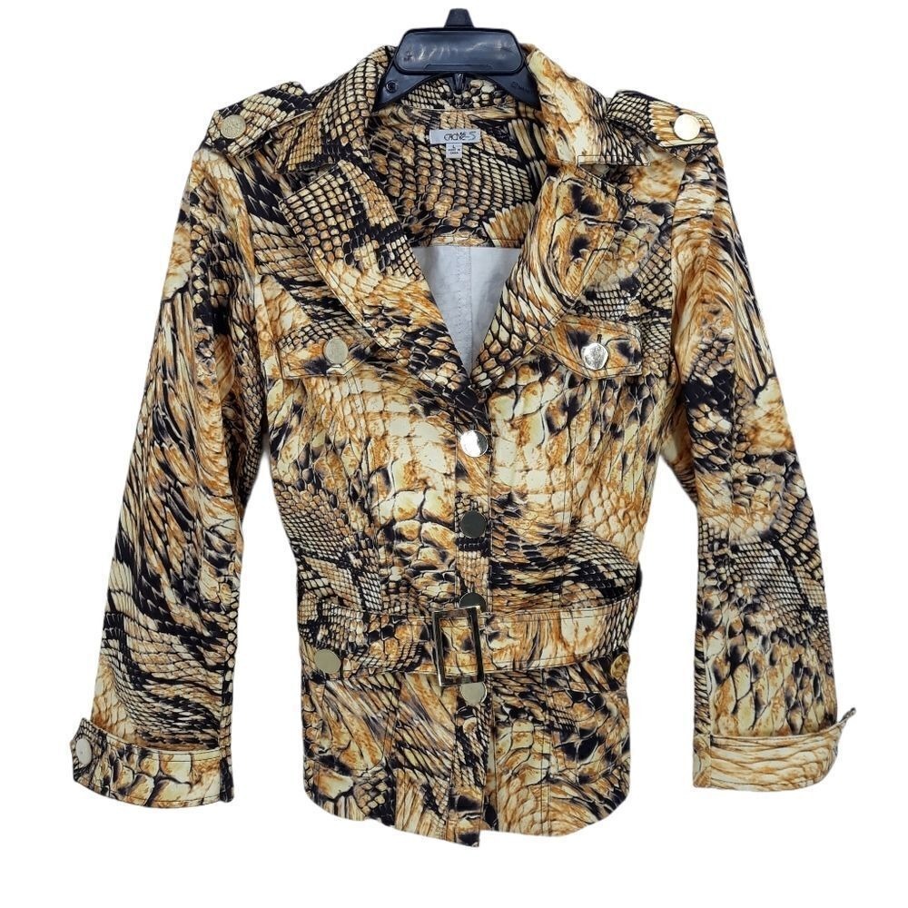 Vtg Cache Unique Statement Mob Boss Dragon Scale Jacket Sz‎ L Military Moto Glam